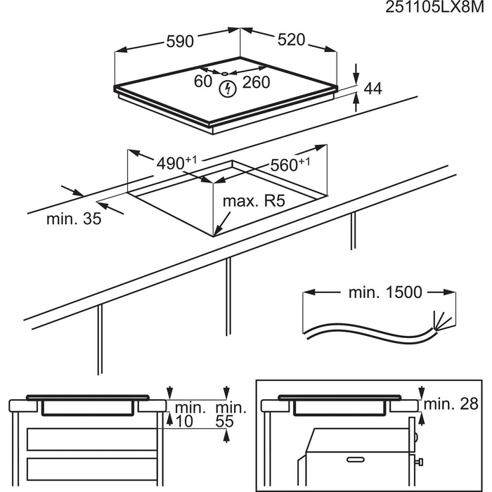 Inbouw AEG inductiekookplaat TO64IB0BFB 6000 Bridge - inductiekookplaat, 60 cm